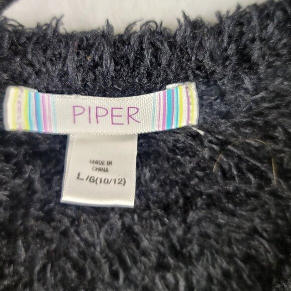 Piper Girls Sweater L 10-12 Black Sequins Shag Fuzzy Long Sleeve Knit V Neck - Picture 3 of 10